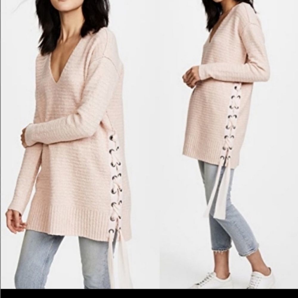 Free People Heart It Laces Sweater Tunic Baby Pink XS